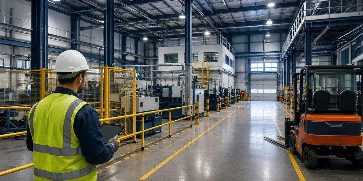 Industrial fit out with modern factory machinery and safety equipment