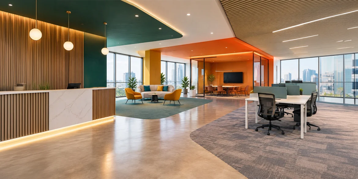 Interior Contracting Companies in Dubai creating distinct office zones with colour transitions